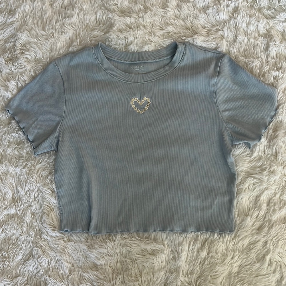 Light Blue Shirt with Floral Heart